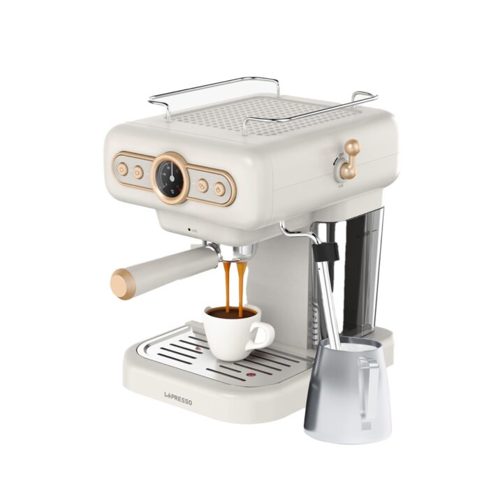 LPCFFM0012 WH LePresso Retro Espresso Boiler Machine Gauge and Milk Steamer White