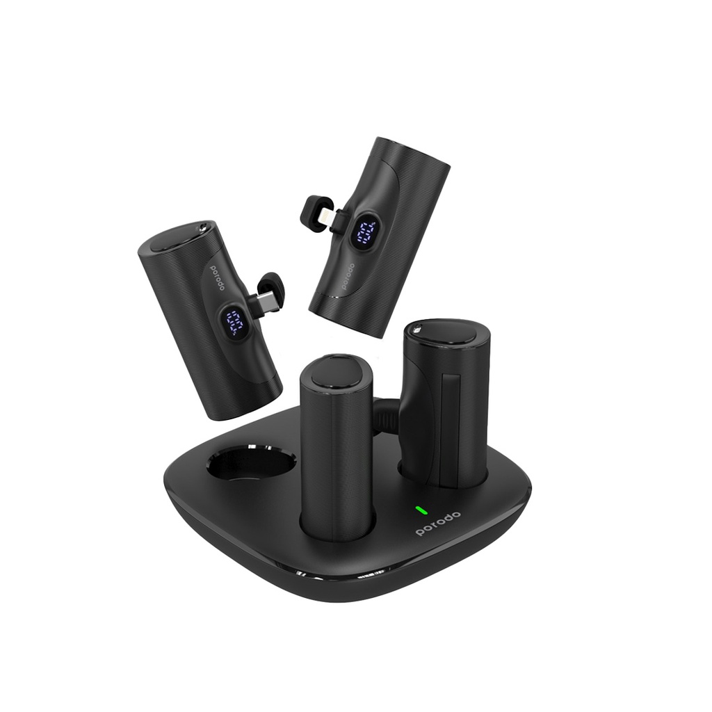 PD PBFCH042 BK Porodo 5000mAh 4 Power Bank Station with Lightning Type C integrated Connector